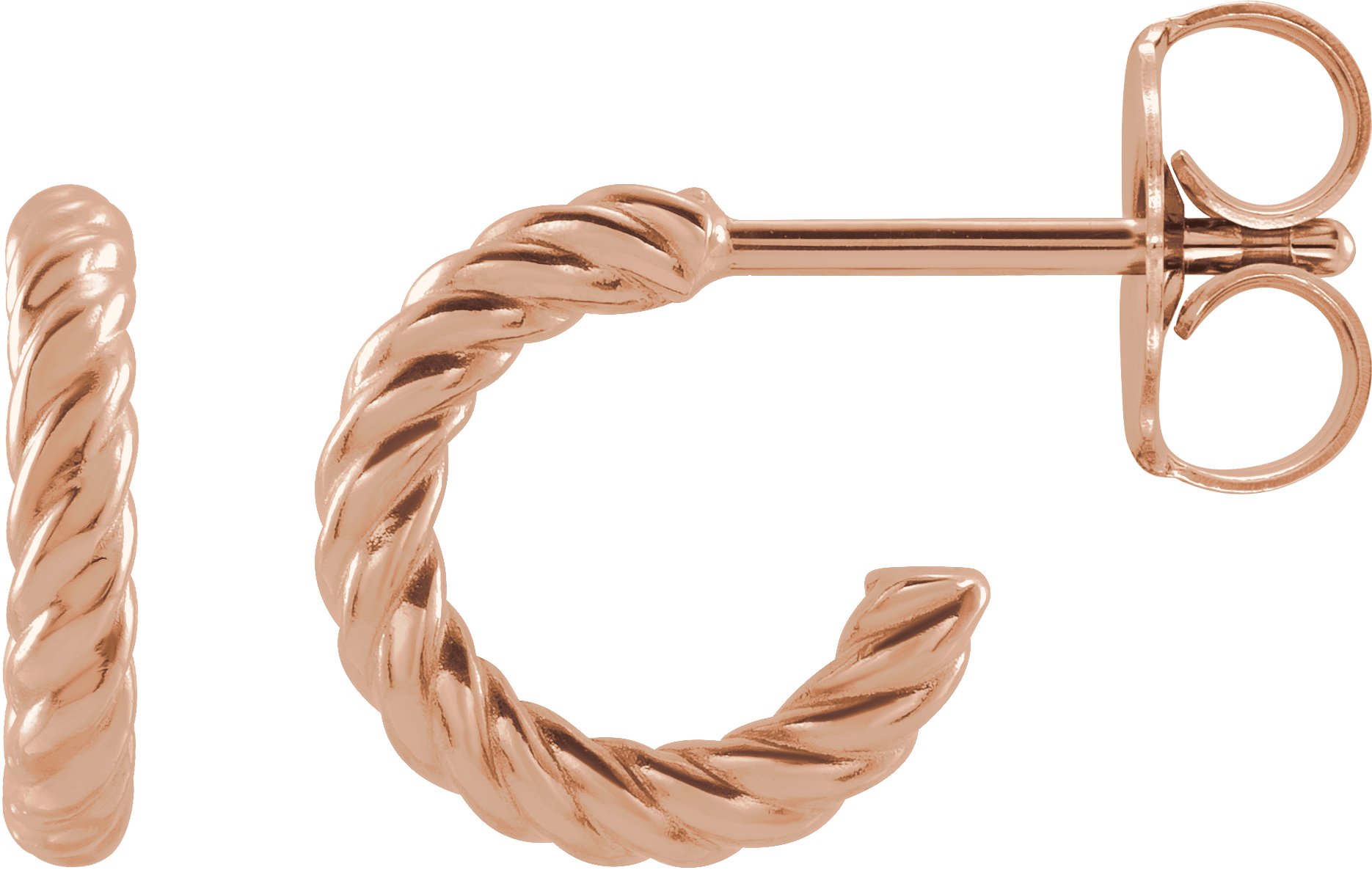 14K Rose 9 mm Rope Hoop Earrings