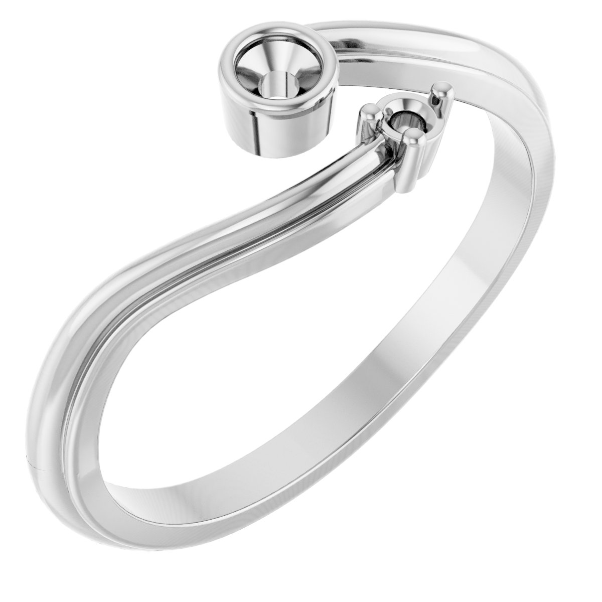 14K White 1-Stone .06 CT Natural Diamond Semi-Set Minimalist Bypass Family Ring