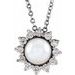 14K White  Cultured White Akoya Pearl & 1/6 CTW Natural Diamond Halo-Style 16-18