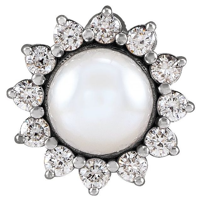Platinum Cultured White Akoya Pearl & 1/6 CTW Natural Diamond Halo-Style Pendant
