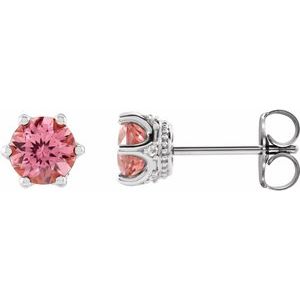 14K White 6 mm Natural Pink Tourmaline & .03 CTW Natural Diamond Crown Earrings