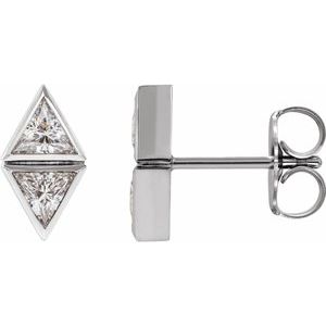 14K White 1/6 CTW Natural Diamond Two-Stone Bezel-Set Earrings