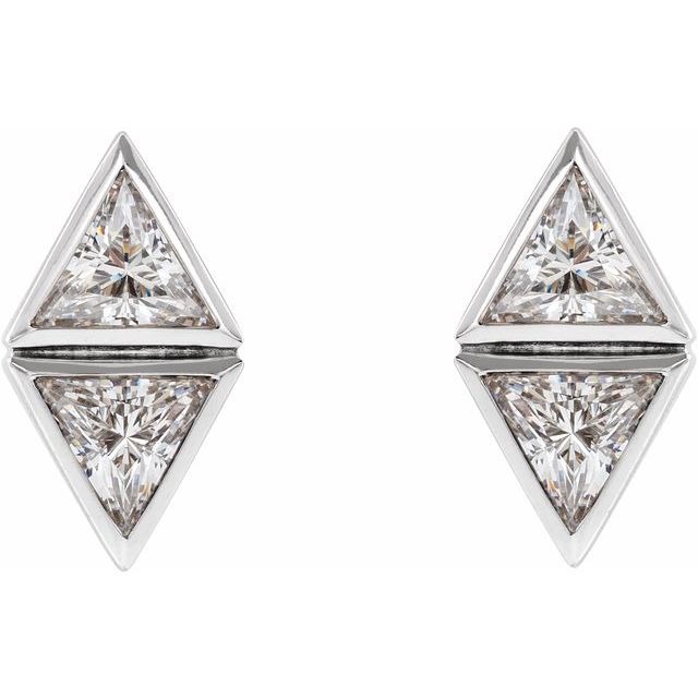 14K White 1/6 CTW Natural Diamond Two-Stone Bezel-Set Earrings