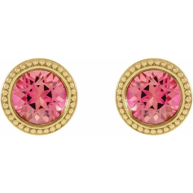 14K Yellow 5 mm Natural Pink Tourmaline Beaded Bezel-Set Earrings