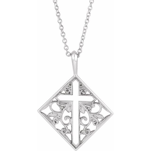Sterling Silver Ornate Pierced Cross 16-18" Necklace