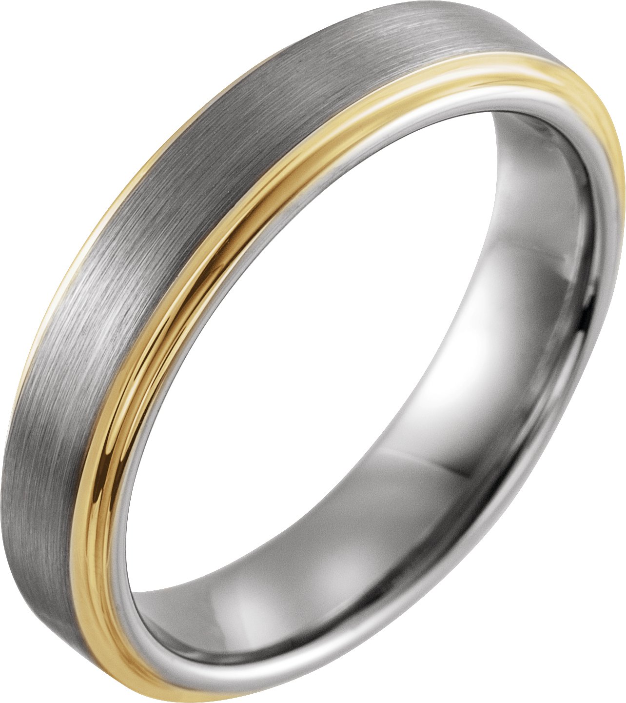 18K Yellow Gold PVD Tungsten 5 mm Flat Stepped Edge Band Size 10
