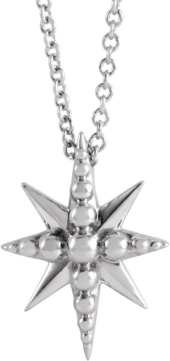 14K White Beaded Star 16-18" Necklace