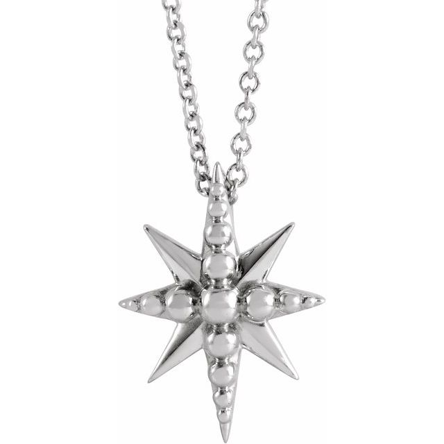 14K White Beaded Starburst 16-18 Necklace