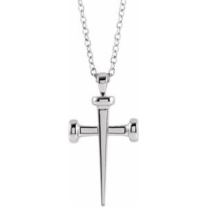 14K White Nail Cross 18" Necklace