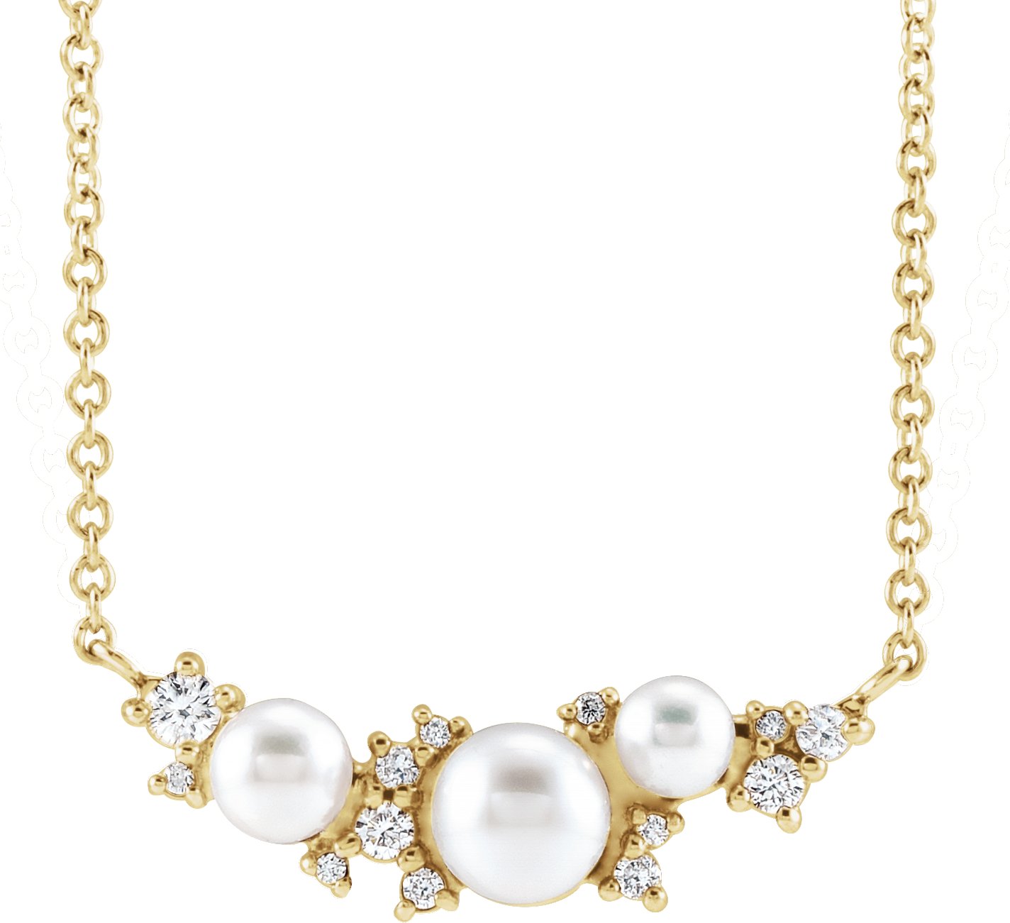 14K Yellow Cultured White Akoya Pearl & .08 CTW Natural Diamond 18" Necklace