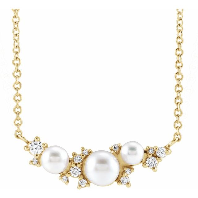 14K Yellow Cultured White Akoya Pearl & .08 CTW Natural Diamond 16 Necklace
