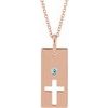 14K Rose Aquamarine Cross Bar 16 18 inch Necklace Ref. 17077723