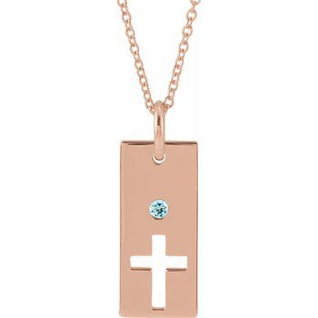 14K Rose Aquamarine Cross Bar 16 18 inch Necklace Ref. 17077723