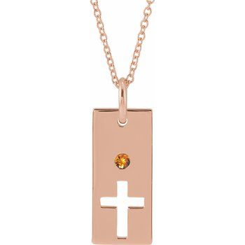 14K Rose Citrine Cross Bar 16 18 inch Necklace Ref. 17077755