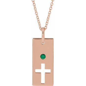 14K Rose Emerald Cross Bar 16 18 inch Necklace Ref. 17077731