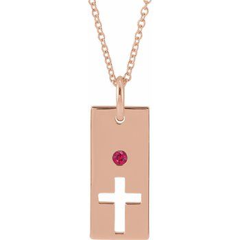 14K Rose Ruby Cross Bar 16 18 inch Necklace Ref. 17077739