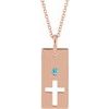 14K Rose Blue Zircon Cross Bar 16 18 inch Necklace Ref. 17077759