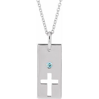 14K White Aquamarine Cross Bar 16 18 inch Necklace Ref. 17077724