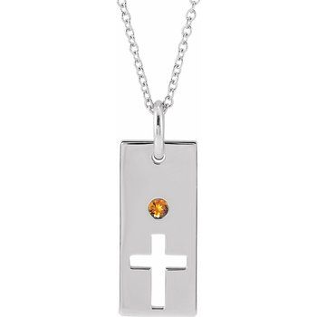 14K White Citrine Cross Bar 16 18 inch Necklace Ref. 17077756
