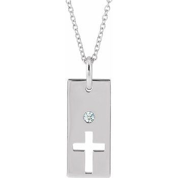 Sterling Silver .03 CT Diamond Cross Bar 16 18 inch Necklace Ref. 17077730