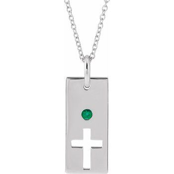 Sterling Silver Emerald Cross Bar 16 18 inch Necklace Ref. 17077734