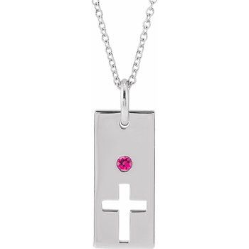 Sterling Silver Pink Tourmaline Cross Bar 16 18 inch Necklace Ref. 17077754