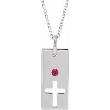 14K White Ruby Cross Bar 16 18 inch Necklace Ref. 17077740