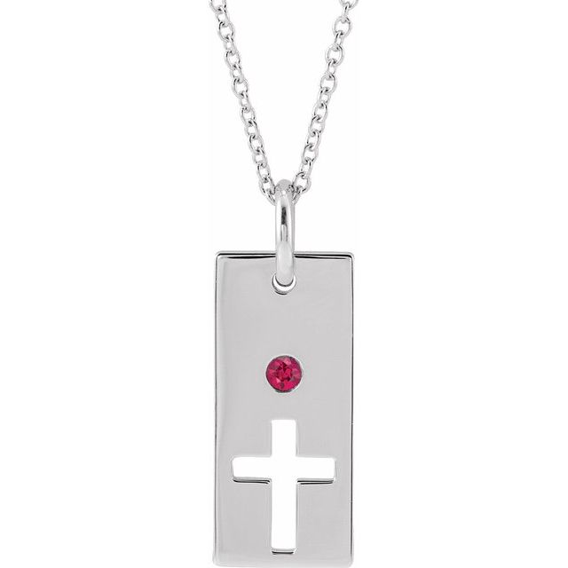 Sterling Silver Natural Ruby Cross Bar 16-18