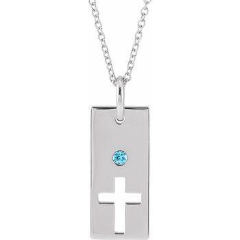 14K White Blue Zircon Cross Bar 16 18 inch Necklace Ref. 17077760
