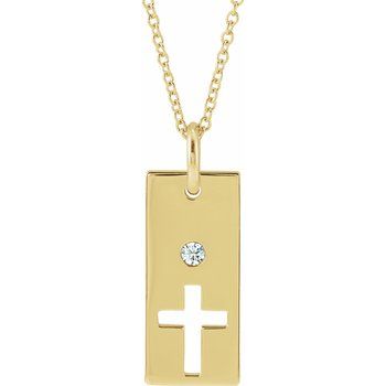 14K Yellow .03 CT Diamond Cross Bar 16 18 inch Necklace Ref. 17077729