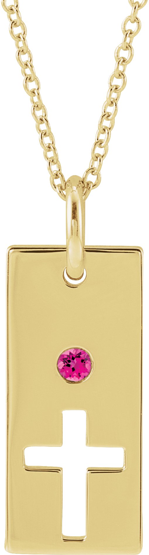 14K Yellow Pink Tourmaline Cross Bar 16 18 inch Necklace Ref. 17077753