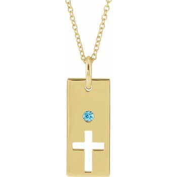 14K Yellow Blue Zircon Cross Bar 16 18 inch Necklace Ref. 17077761