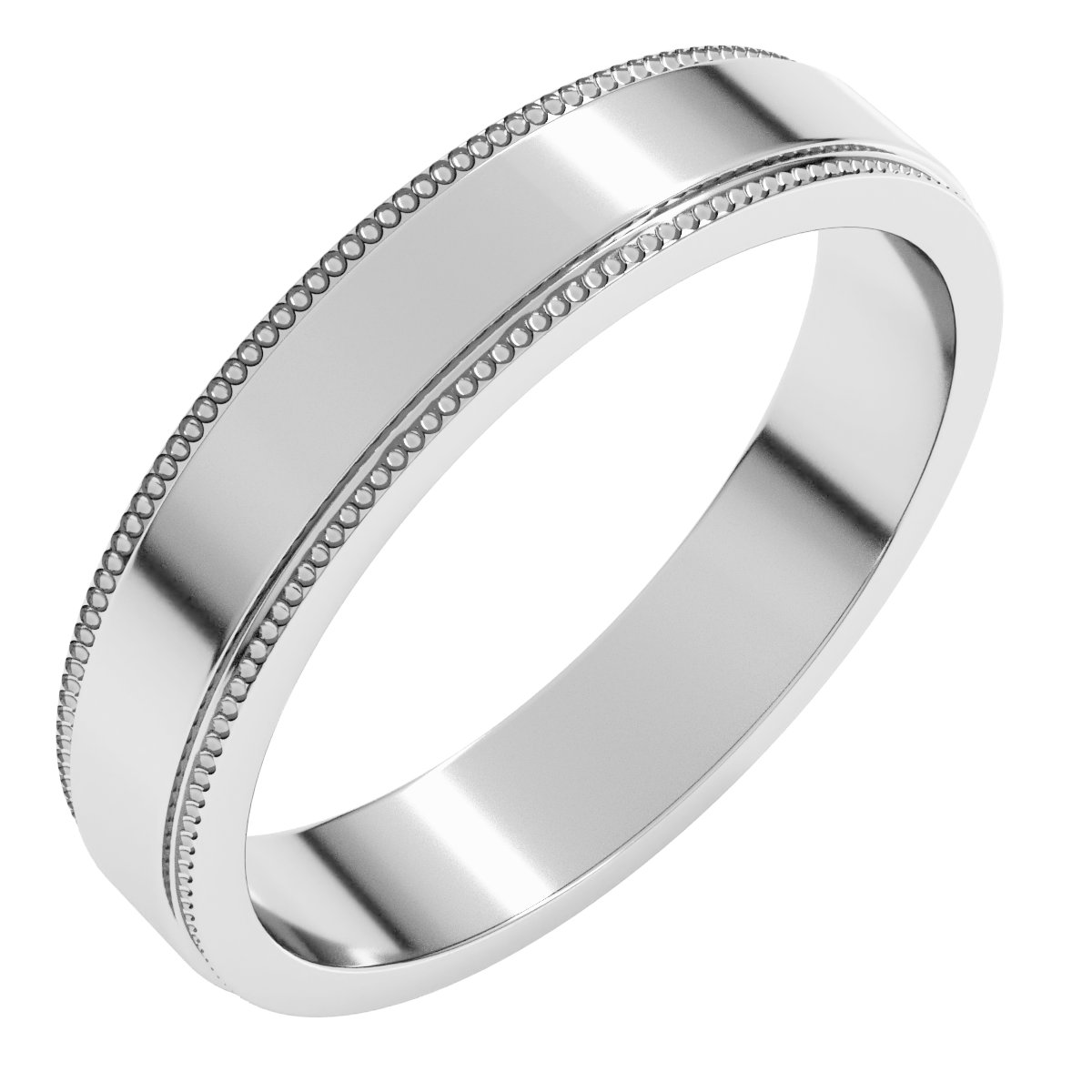 Platinum 4 mm Milgrain Stepped-Edge Flat Band Size 10