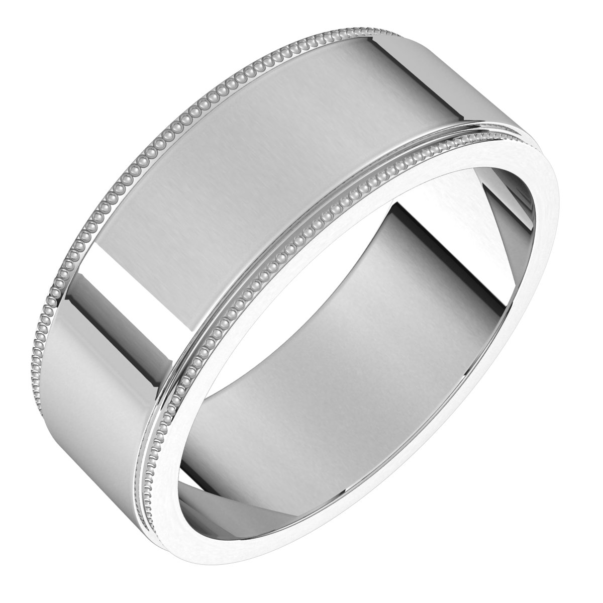 14K White 7 mm Milgrain Flat with Edge Band Size [cv