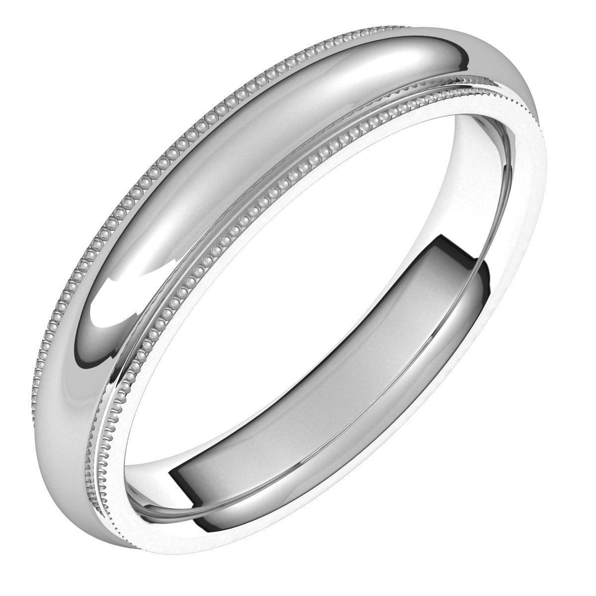 14K White 4 mm Milgrain Half Round Comfort Fit Edge Band Size 8.5