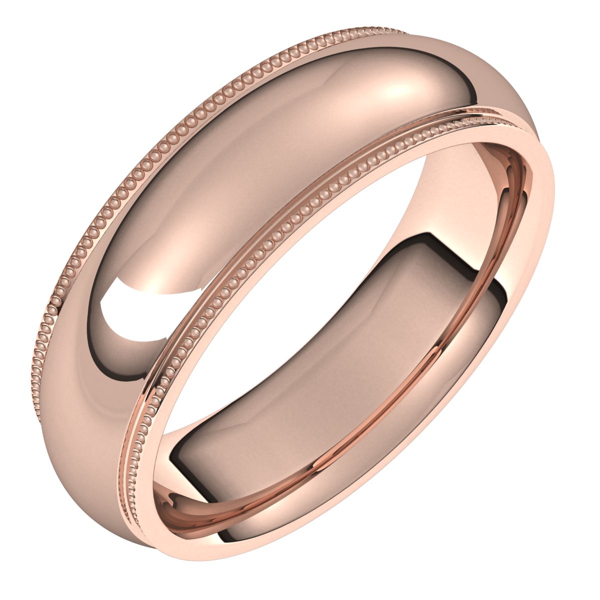 14K Rose 6 mm Milgrain Half Round Comfort Fit Edge Band Size 12