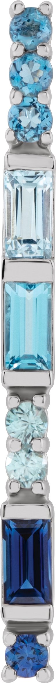14K White Blue Multi-Gemstone Bar Pendant