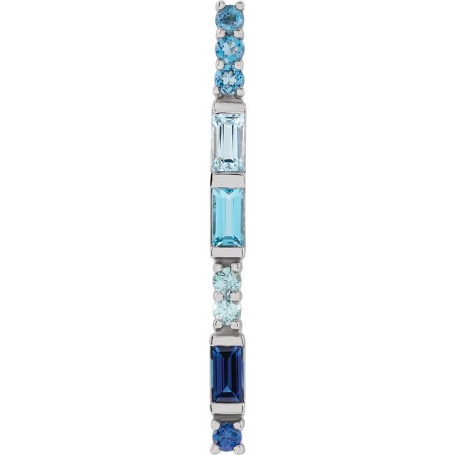 14K White Natural Blue Multi-Gemstone Bar Pendant
