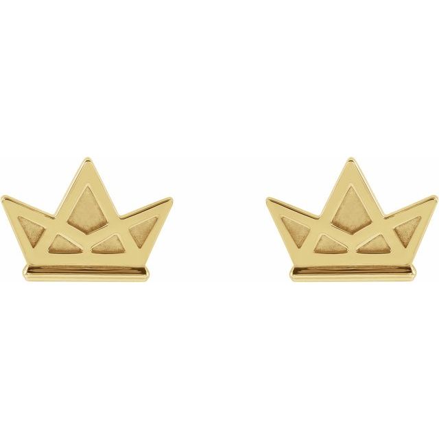 14K Yellow Tiny Crown Earrings