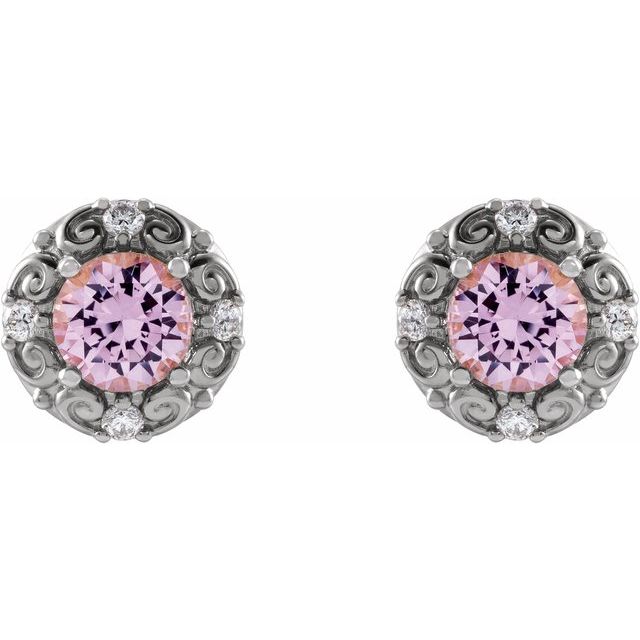 Sterling Silver 6 mm Natural Pink Tourmaline & 1/4 CTW Natural Diamond Halo-Style Earrings