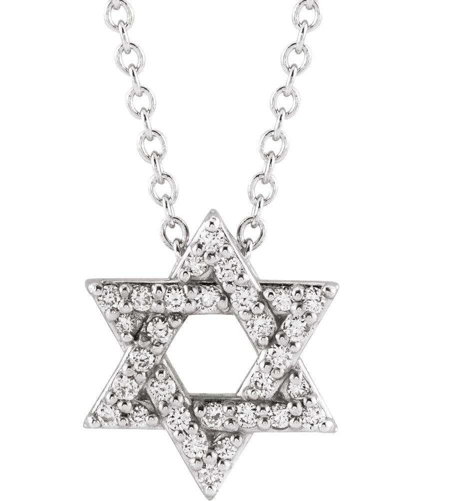 14K White 1/10 CTW Natural Diamond Star of David 16-18 Necklace