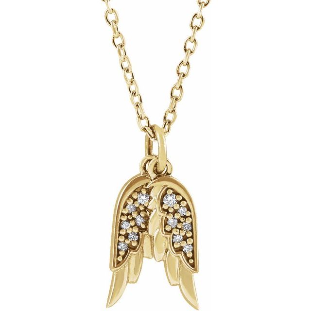 14K Yellow .03 CTW Diamond Angel Wings 16-18" Necklace