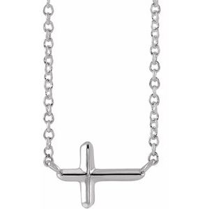 Sterling Silver Sideways Cross 16" Necklace