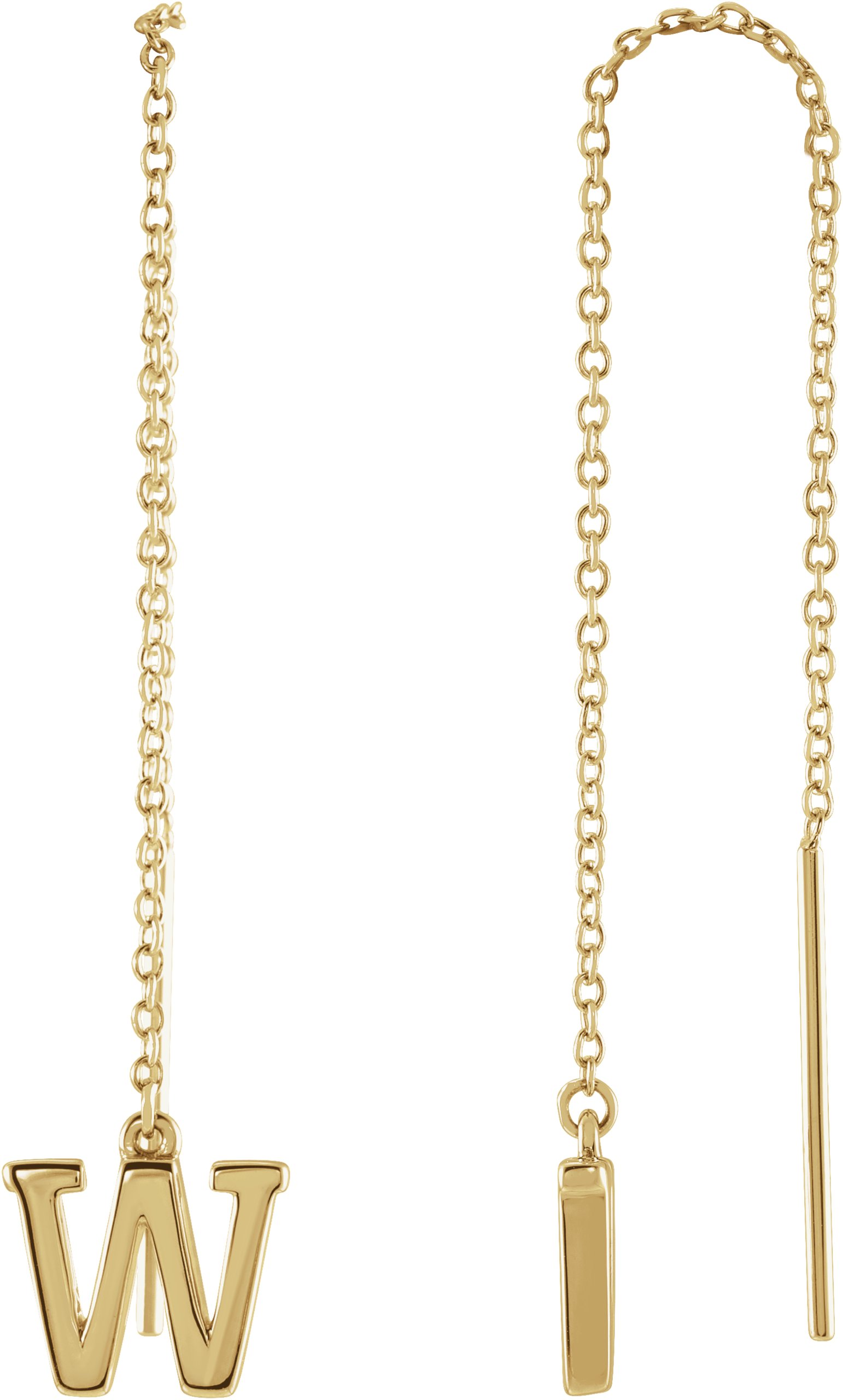 14K Yellow Single Initial W Chain Earring