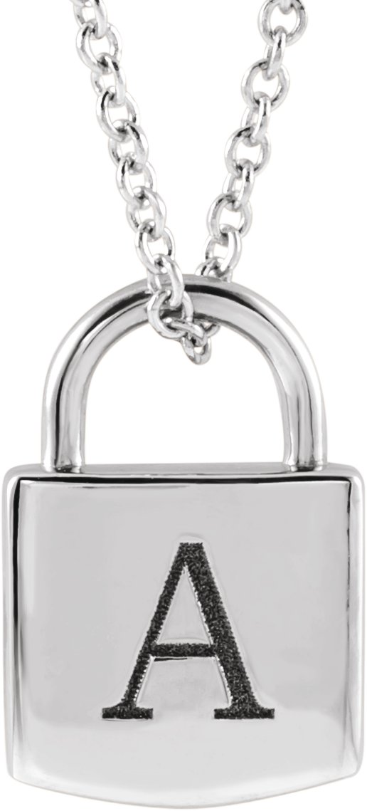 Sterling Silver Engravable Lock 16-18" Necklace
