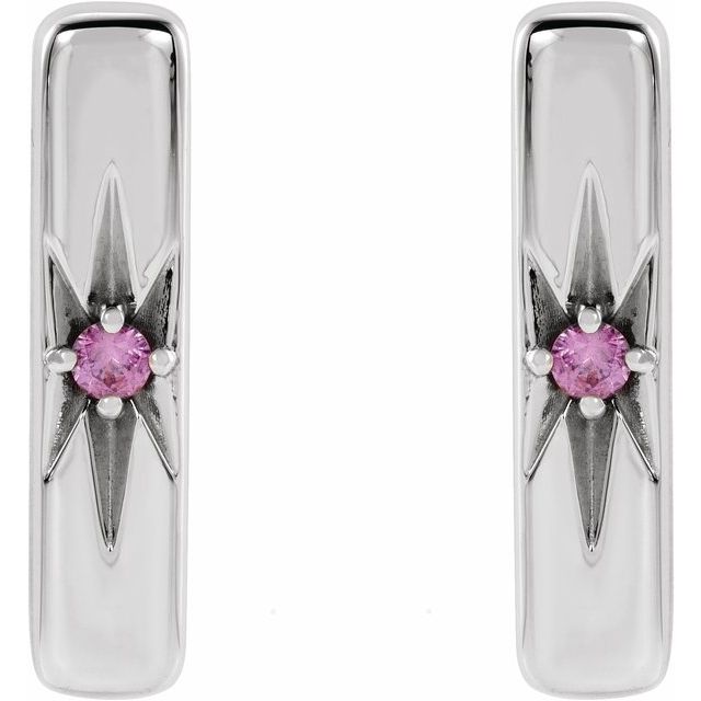 Platinum Natural Pink Sapphire Starburst Bar Earrings