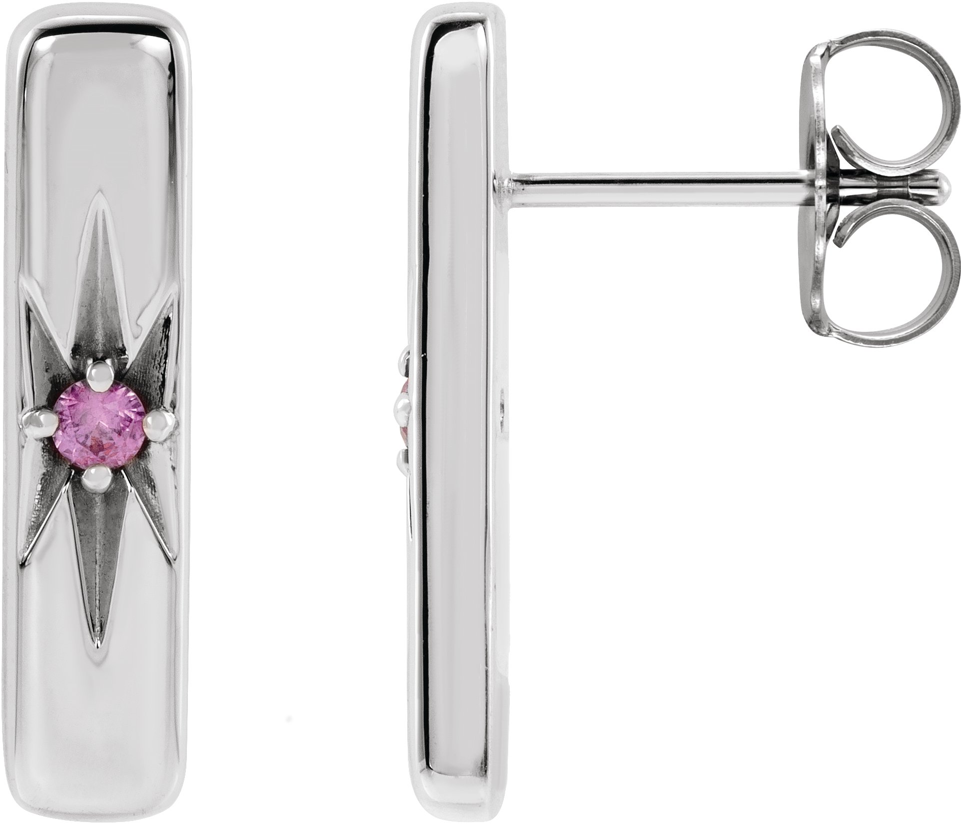 Sterling Silver Natural Pink Sapphire Starburst Bar Earrings Ref 17342754