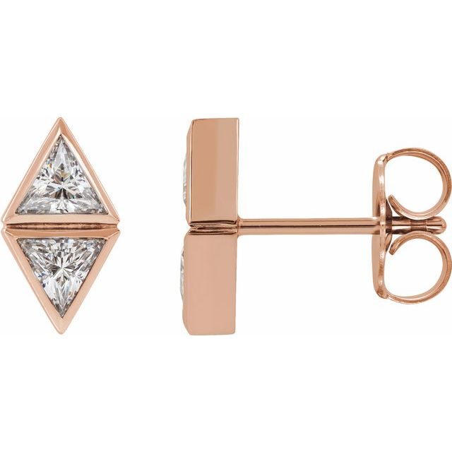 14K Rose 1/6 CTW Natural Diamond Two-Stone Bezel-Set Earrings