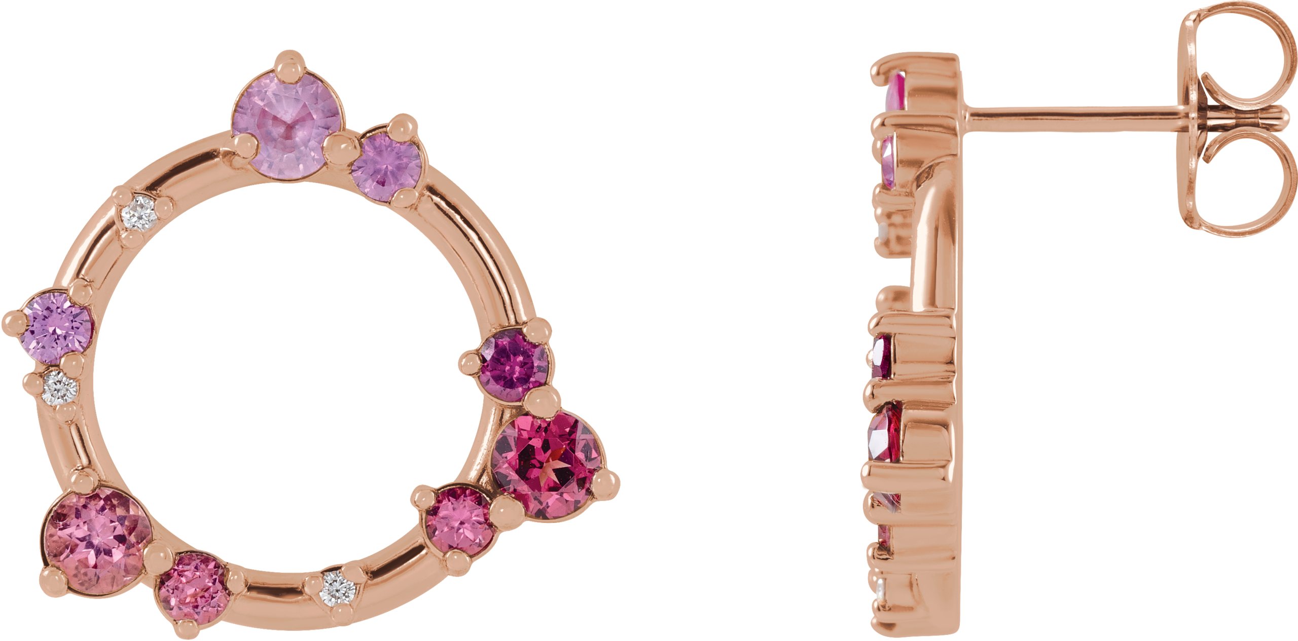 14K Rose Natural Pink Multi-Gemstone & .03 CTW Natural Diamond Circle Earrings