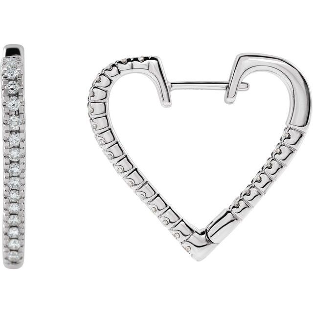 Sterling Silver 5/8 CTW Natural Diamond Heart Earrings